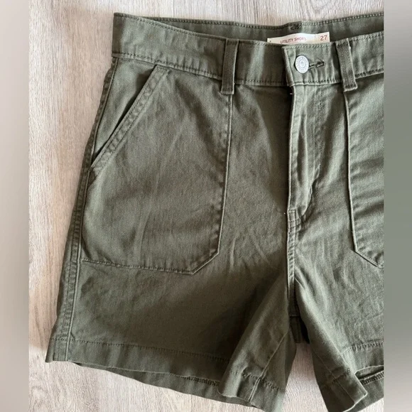 Levi’s Army Olive Green Utility Cotton Stretch Shorts Gorpcore Casual Cool Sz 27 - Picture 4 of 10